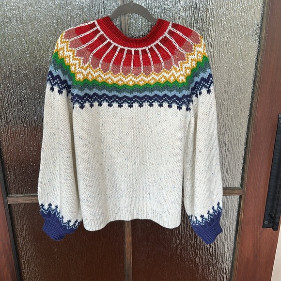 Anthropologie Saylor
Rainbow Balloon-Sleeve Intarsia Sweater size Large NWT - Picture 11 of 13